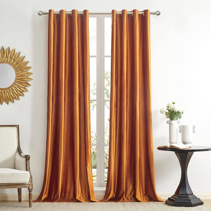 GIGIZAZA Dekorative Schwarze Vorhänge, 132 x 285 cm (Breite x Länge) Samt Orange Wohnzimmer Öse Tüll