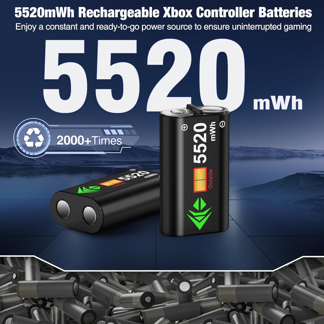 Akku für Xbox One Controller, Xbox Controller Ladestation mit 2 Stück Grosser Kapazität 2550mAh Wied