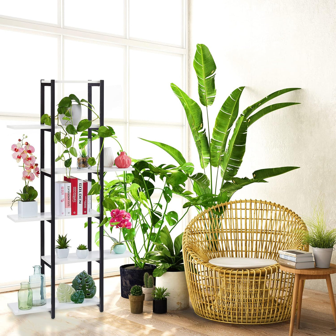 Relaxdays Pflanzenregal, Blumentreppe mit 6 Ablagen, HBT: 150 x 78 x 24 cm, Stahl & MDF, Blumenregal