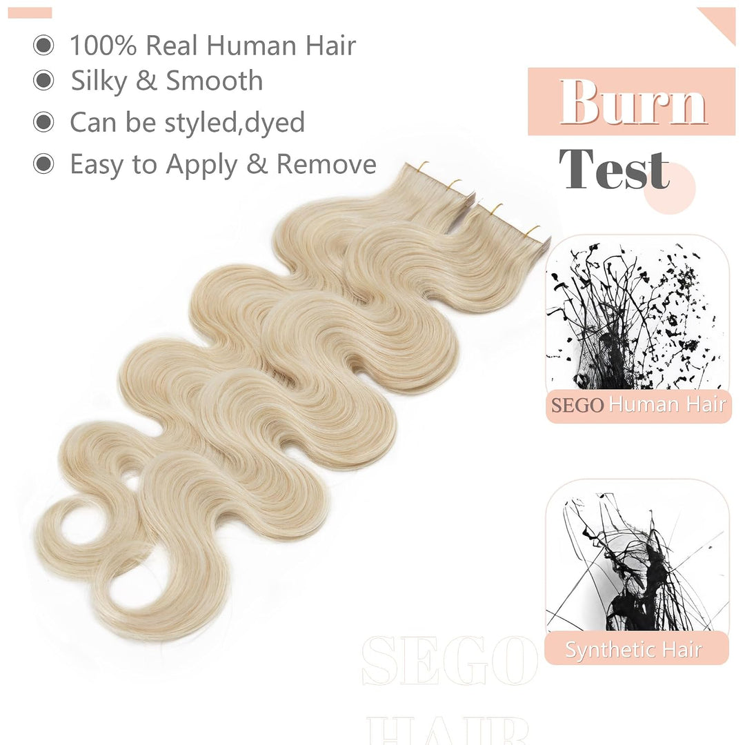 SEGO Tape Extensions Echthaar GEWELLT 12zoll/30cm 20 Stück Klebeband Haarverlängerung 100% Remy Haar