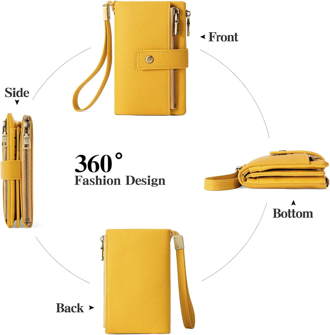 SENDEFN Geldbörsen für Damen Mittelgrosse, Dreifach Faltbare Portemonnaie Damen aus Leder, RFID-bloc