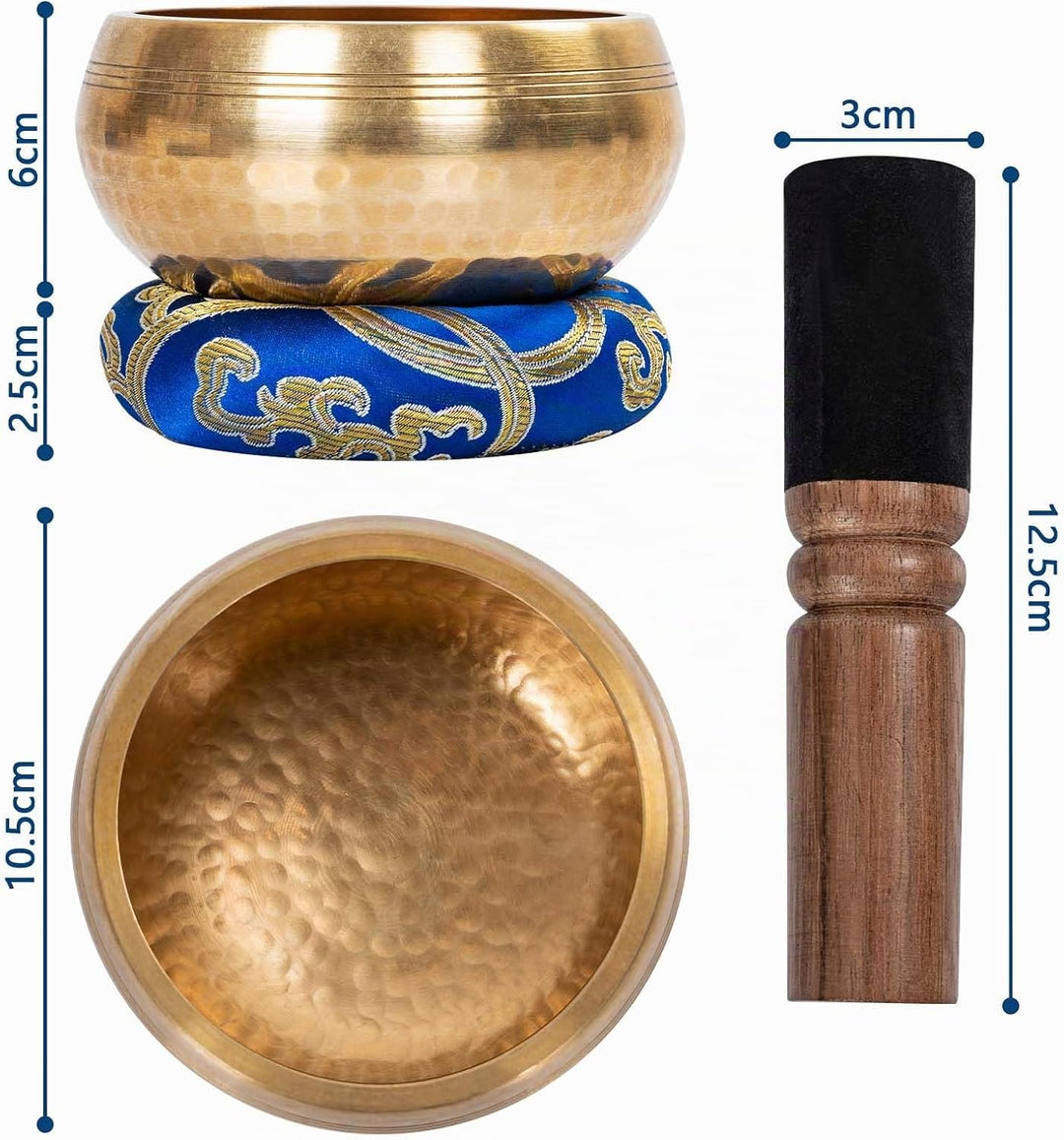 10.5 cm Tibetische Klangschale, Klangschale Original Handgefertigt Klangschalen Set mit Klöppel und