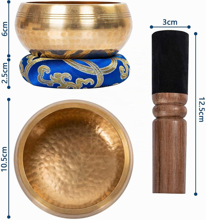 10.5 cm Tibetische Klangschale, Klangschale Original Handgefertigt Klangschalen Set mit Klöppel und