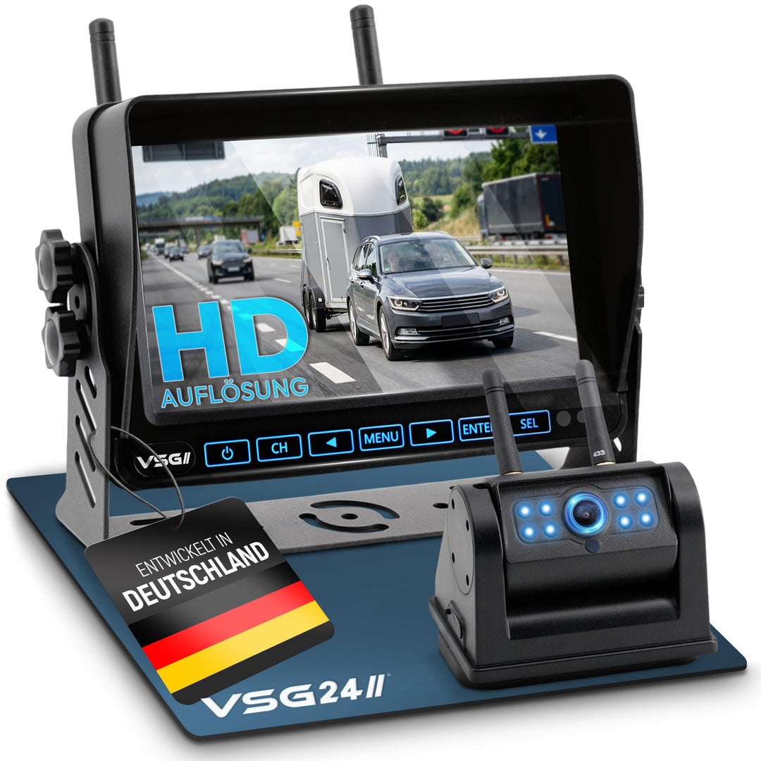 VSG24 7“ Element HD Funk Rückfahrsystem Akku Magnet für Wohnmobil & LKW, KFZ Set Rückfahrkamera kabe