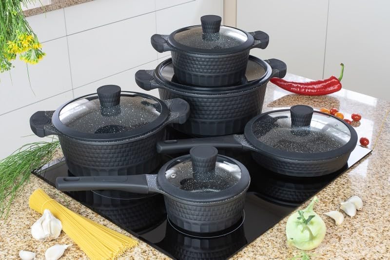 Edenberg 10 TLG Topfset Induktion, 5-teilig, Schwarz, Kochgeschirr-Set, Induktions-Töpfe, Kochtöpfe,