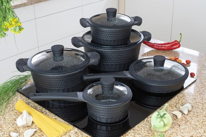 Edenberg 10 TLG Topfset Induktion, 5-teilig, Schwarz, Kochgeschirr-Set, Induktions-Töpfe, Kochtöpfe,