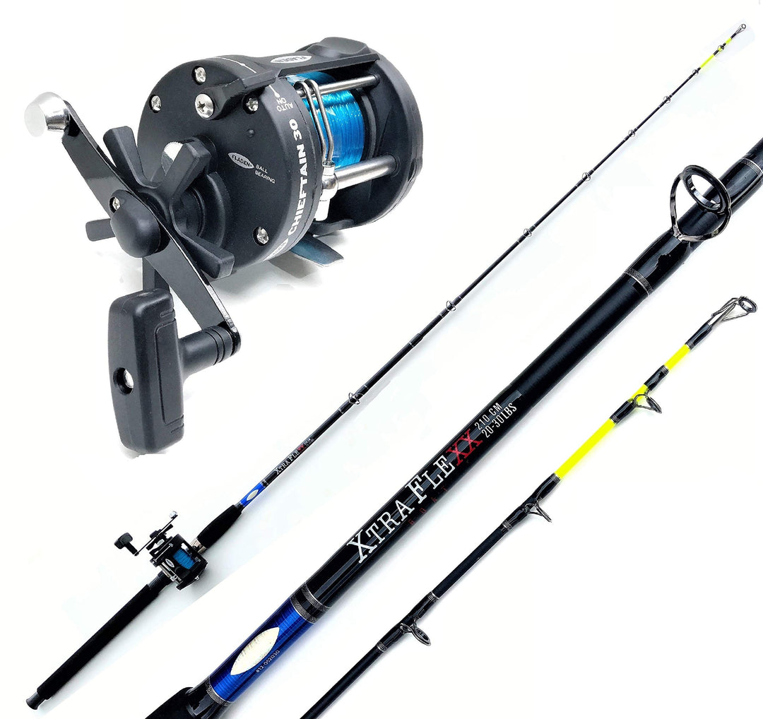 Fladen Fishing Norwegen Angelset Combo Boot Hochsee Rute 2,10m 20-30 lbs/Bootsrute + Multirolle + Sc