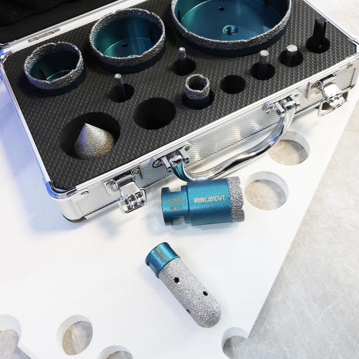 MINLAYCUT Fliesensäge Set Diamantbohrer Set - 12 Stück 6/6/8/20/35/50/68/110mm+50mm Fasenbohrer+20mm