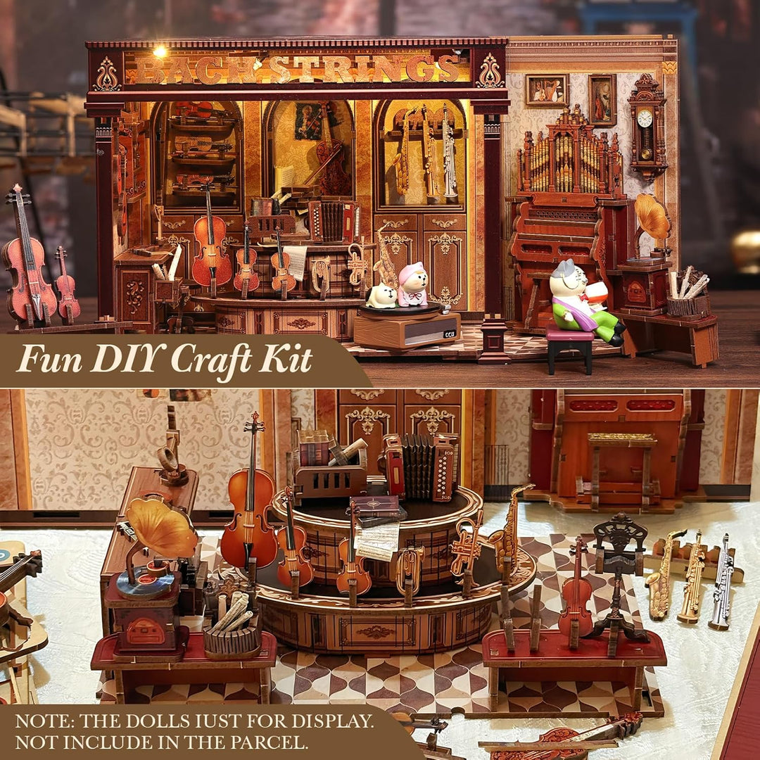 CUTEBEE Book Nook Kit - DIY Puppenhaus Miniature House Musical Room, 3D Holzpuzzle & Musik Stil Mini
