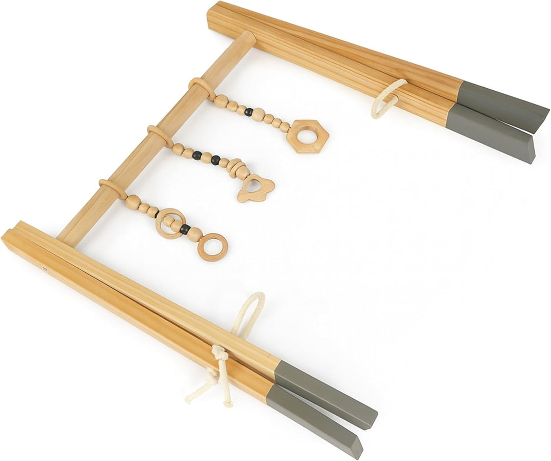 Lemodo Spielbogen Baby aus Kiefernholz Natur – Montessori Spieltrapez klappbar mit 3 Anhängern, leic