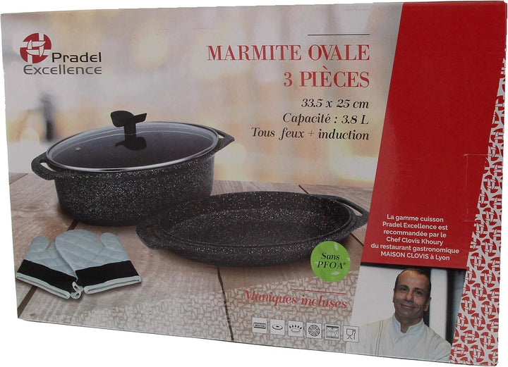 Pradel Excellence, PCUI001015, Premium Schmortopf aus Aluminiumguss Ø24cm, Glasdeckel, Antihaftbesch