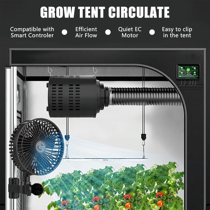 Grow Ventilator mit Clip, EC-Motor, Grow Clip-Ventilator mit 4-Geschwindigkeiten, 10W, 550 m3/h Luft