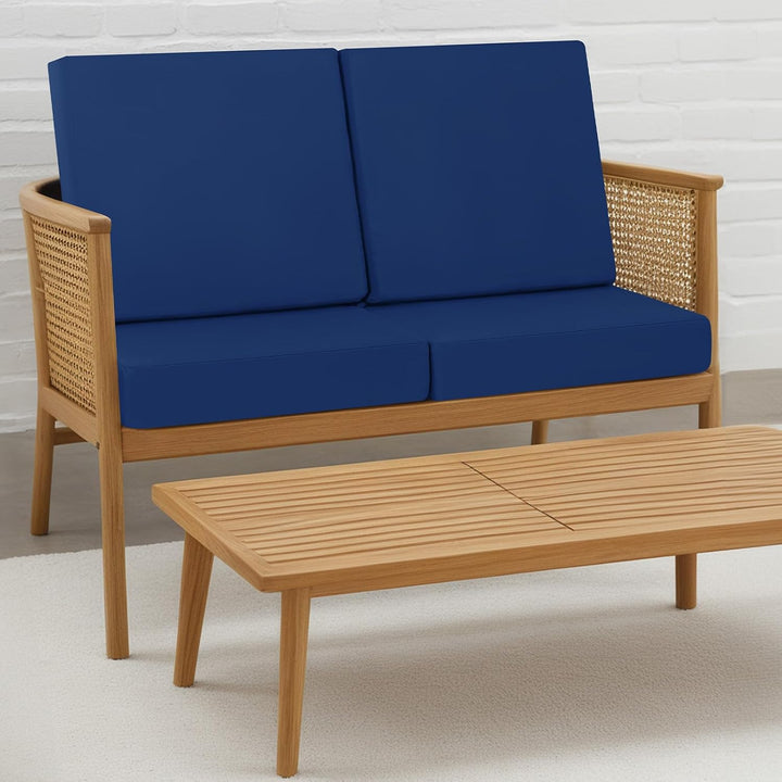 Outdoor Stuhlkissen 45x45, 2er Set mit Bändern, Navy | Wasserdichtes Sitzkissen mit Weicher Schaumst