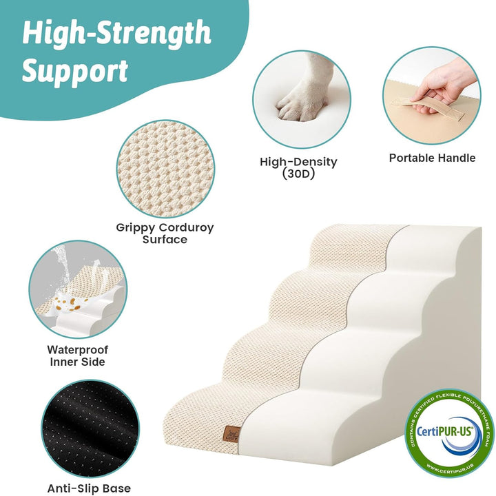 COZY KISS Hundetreppe für Kleine Hunde 40cm, 4-Stufen Flache Schrägrampe, Hunderampe aus Hochdichtsc