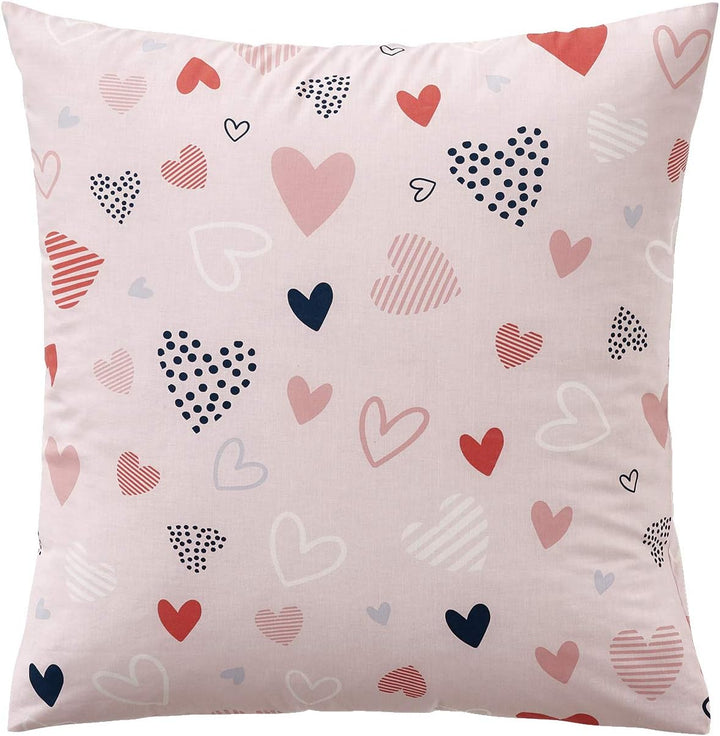 Vertbaudet Kinder Bettwäsche-Set „Fröhliche Herzen“ rosa/Mehrfarbig Bedruckt 140X200 - Kissen 63X63