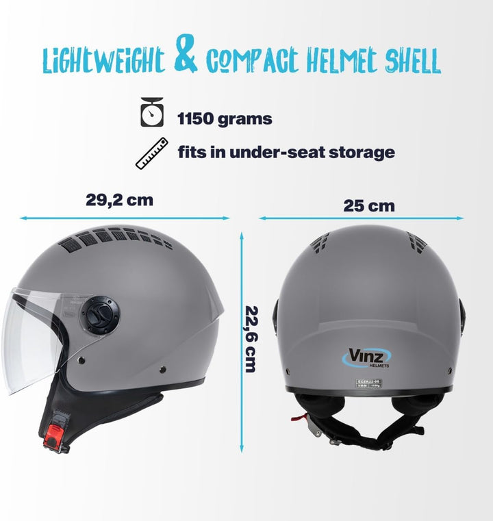 VINZ Como Jethelm mit Visier Herren und Damen | in Gr. XS-XL | Roller Helm Jet Helm Mopedhelm | ECE