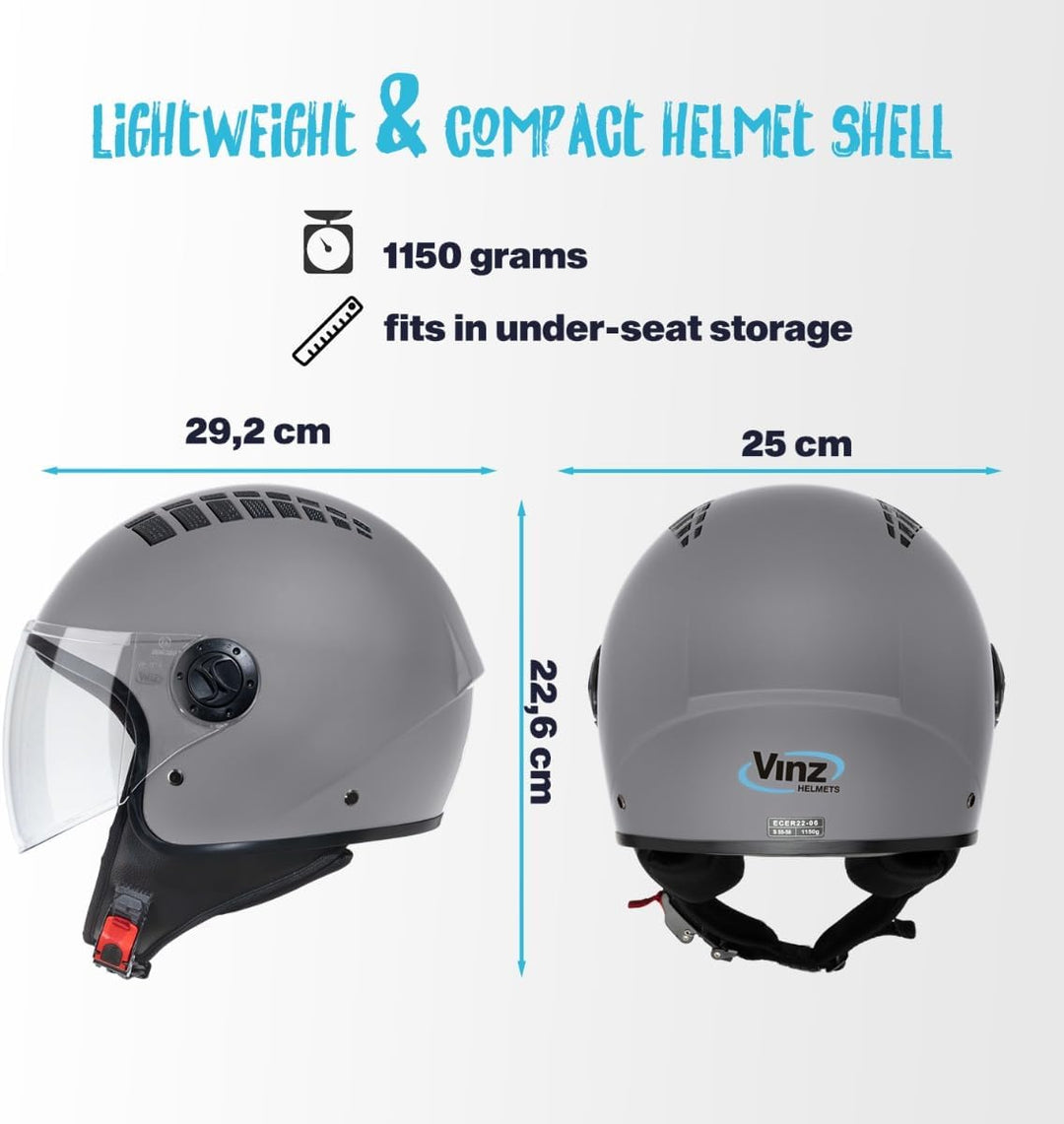 VINZ Como Jethelm mit Visier ECE 22.06 Zertifiziert | Roller Helm Mopedhelm Ideal Für Motoroller & V