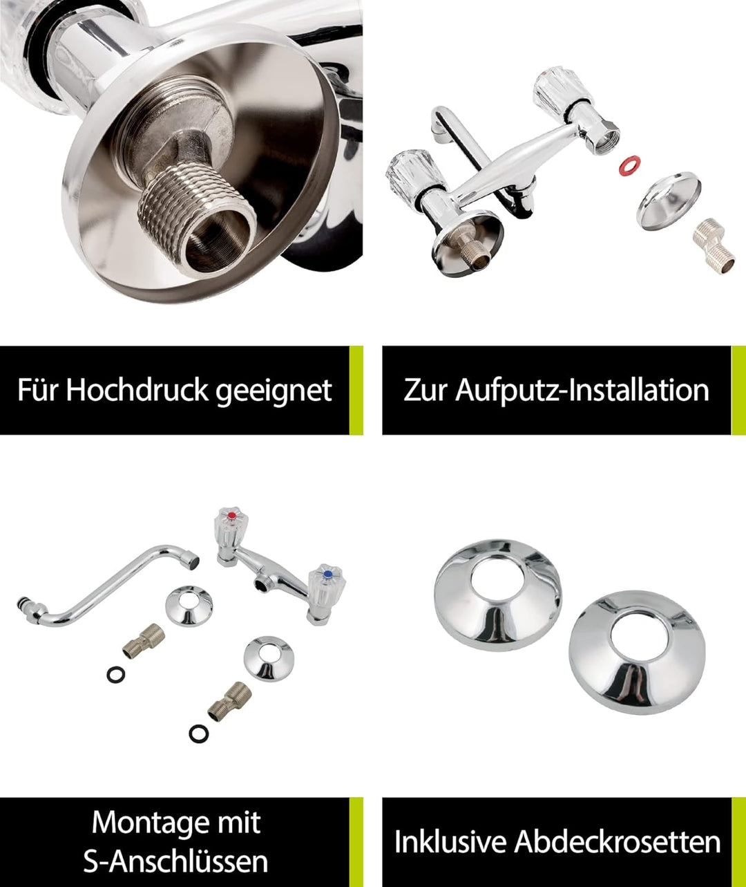 'aquaSu® Wand-Zweigriffmischer Standard Plus | Küchenarmatur mit schwenkbarem S-Auslauf | Mischbatte