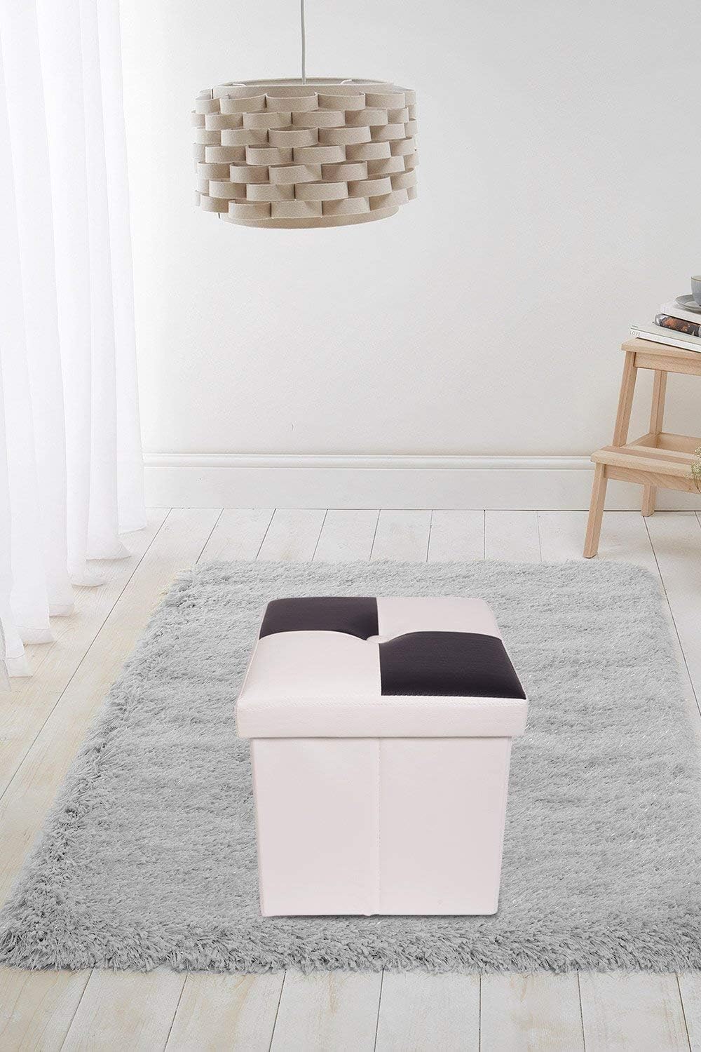 Rebecca Mobili Puff Truhe Weiss Schwarz, gepolstert, Urban, Wohnzimmer Schlafzimmer – Masse: 30 x 30