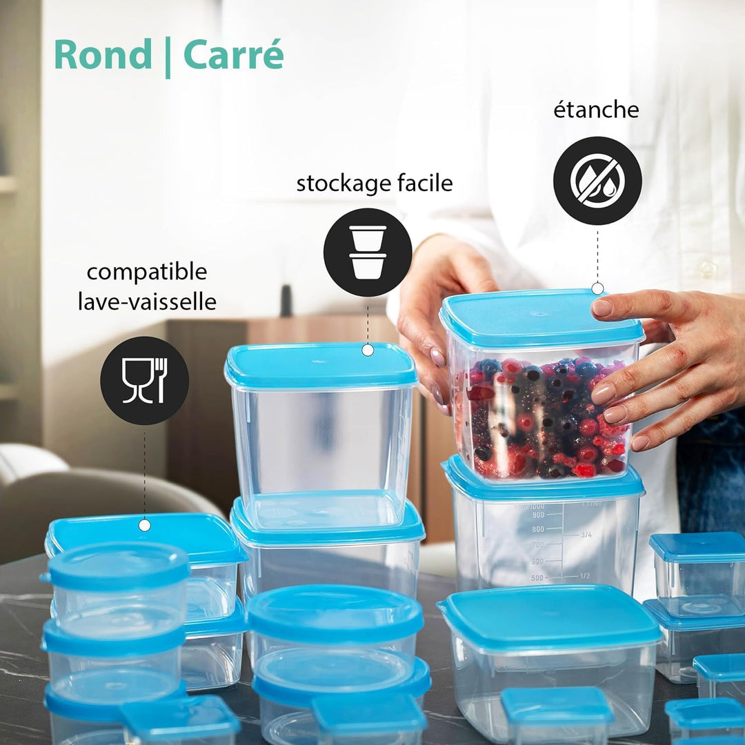 MiraHome Kigima Mini-Tiefkühldose Rechteckig 3,5x3,5x3,3 cm 0,03L (36 STK) & Halterung (3 STK) Blau