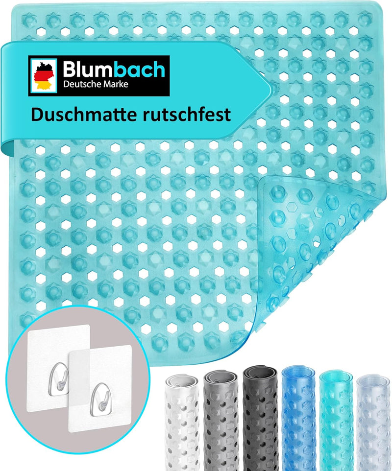 Blumbach® Duschmatte rutschfest 53x53cm - 100% BPA-frei - Inkl. 2 Haken zum Aufhängen - griffige Ant