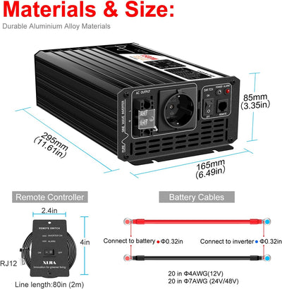 XIJIA LCD-display xijia Wechselrichter 24V reine Sinuswelle zu AC 230V 50Hz LCD-Anzeige Solarenergie