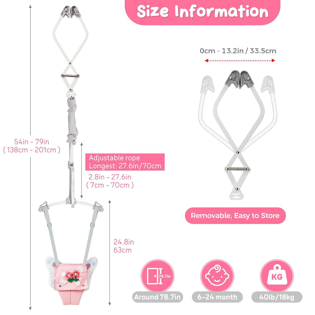 FUNLIO Baby-Türhüpfer in rosa Schmetterling-Design für 6–24 Monate, Tür-Hüpfer mit Türklemme und ver