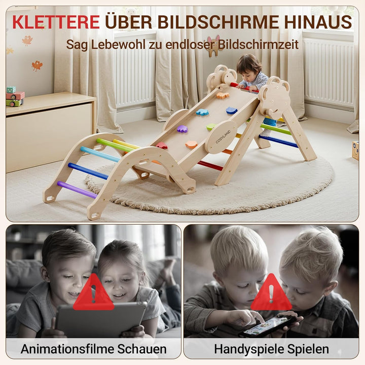 COSYLAND 8-in-1 Montessori Klettergerüst Indoor ab 1 Jahr – Kletterdreieck mit Rutsche, Kletterbogen