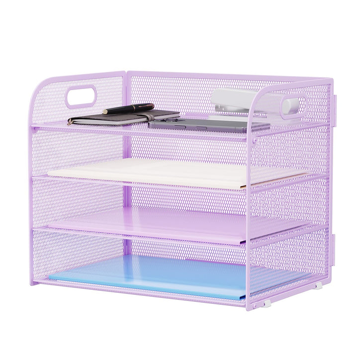 Marbrasse Schreibtisch Ablagen Organizer,4-Stufige Brief Papier Ablage mit Griff,Metall Gitter Desig