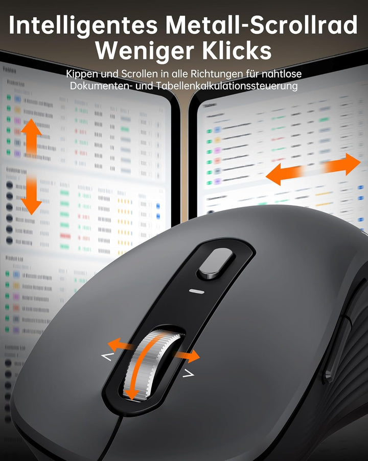 TECKNET Bluetooth Maus, Maus Kabellos (BT 5.0/3.0 + 2.4G), 4-Wege-Scrollrad Leise Funkmaus mit USB-A