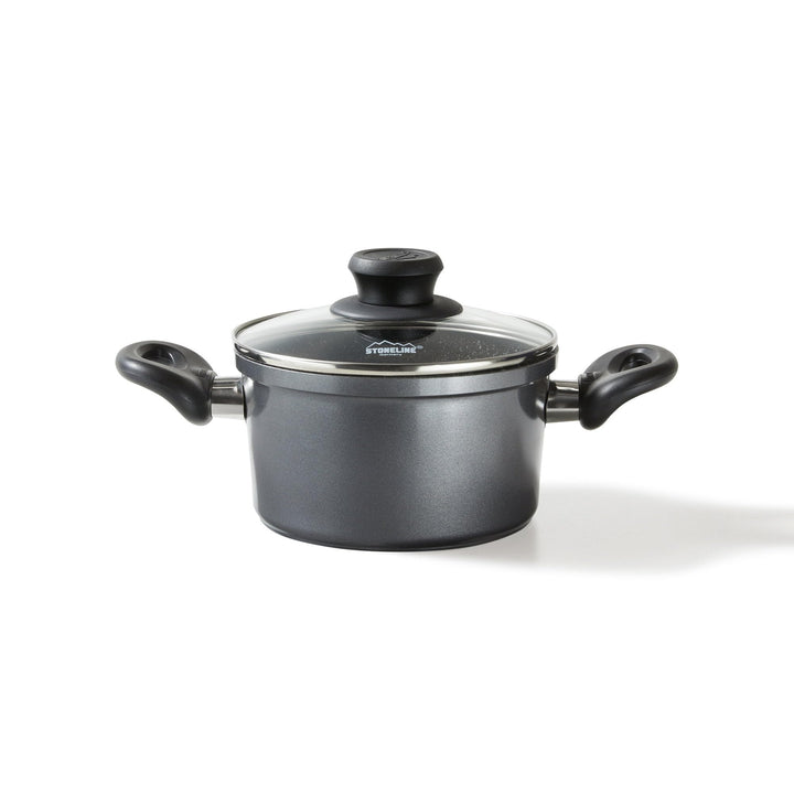 Stoneline Kochtopf 16 cm, mit Deckel, Induktion, Aluguss, beschichtet mit echten Steinpartikeln, gra
