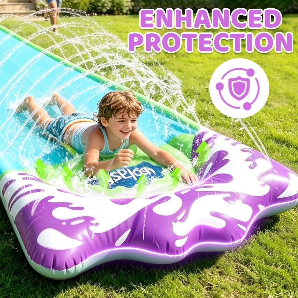 Wasserrutsche, 480 x 70CM/188.98 x 27.56in Wasserrutschbahn mit Sprinkler, Wassermatte mit 2 Bodyboa