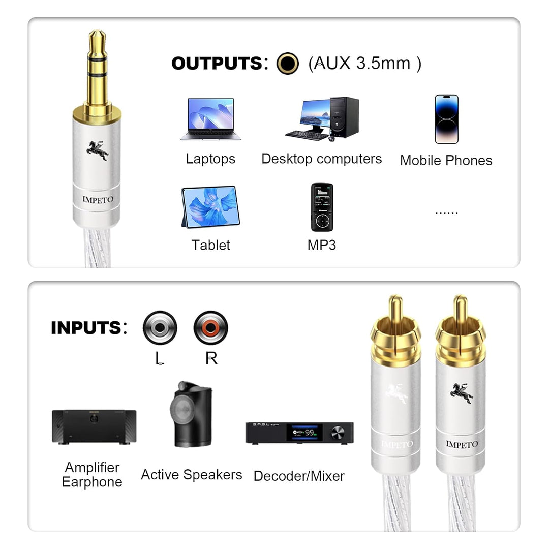 Impeto Cinch auf Klinke 3,5mm Kabel high end S-OCC Klinke auf 2x Cinch adapter Y Kabel 3.5mm aux auf