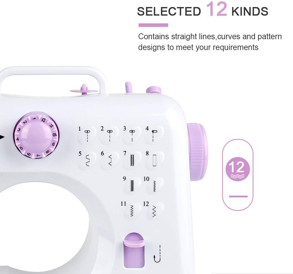 Nähmaschine für Kinder & Anfänger, 12 Stichmuster, Mini Nähmaschine mit Fusspedal, Strom und Batteri