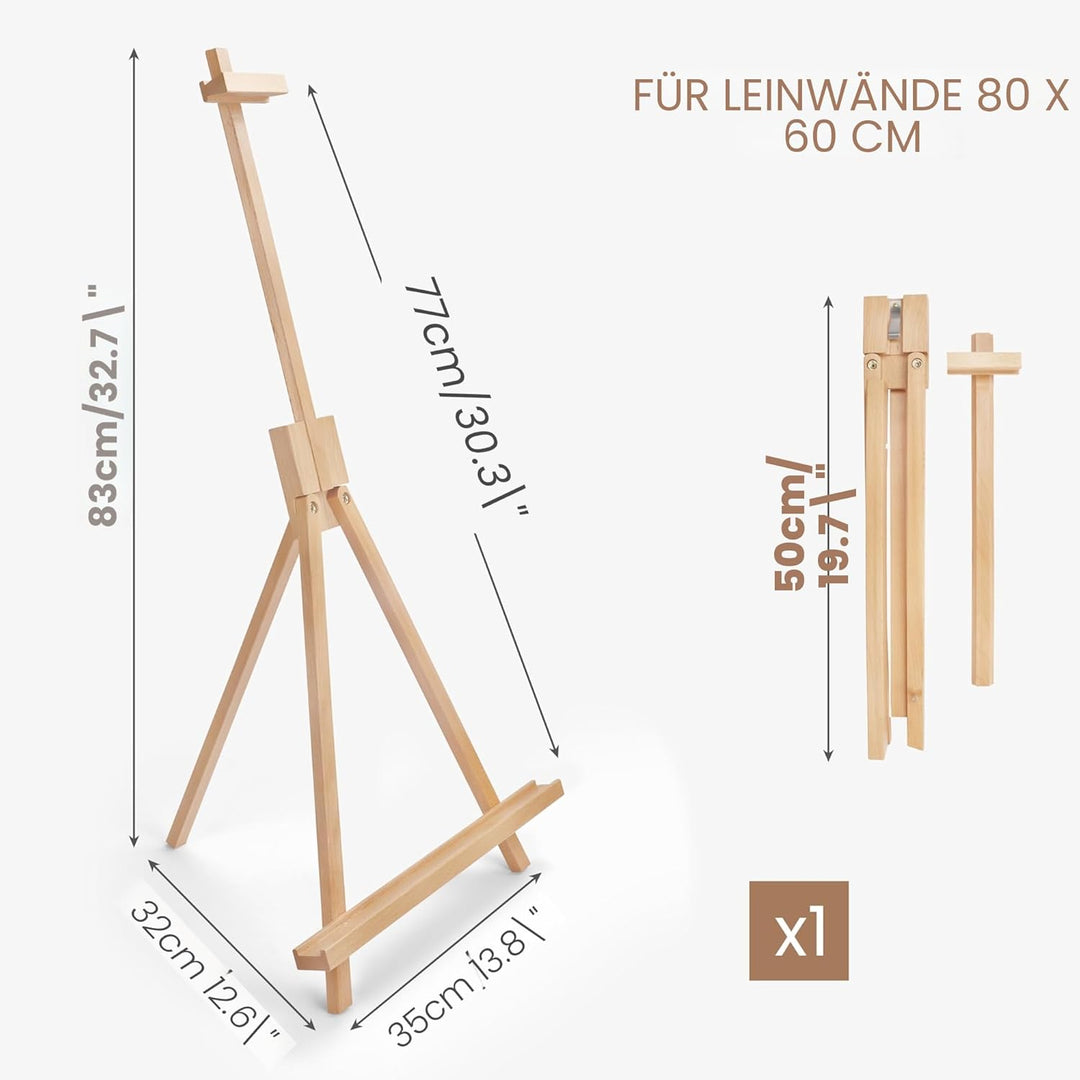 Belle Vous Tischstaffelei Verstellbar aus Holz A-Form - 83cm Buchenholz Staffelei Dreifuss Holzstaff