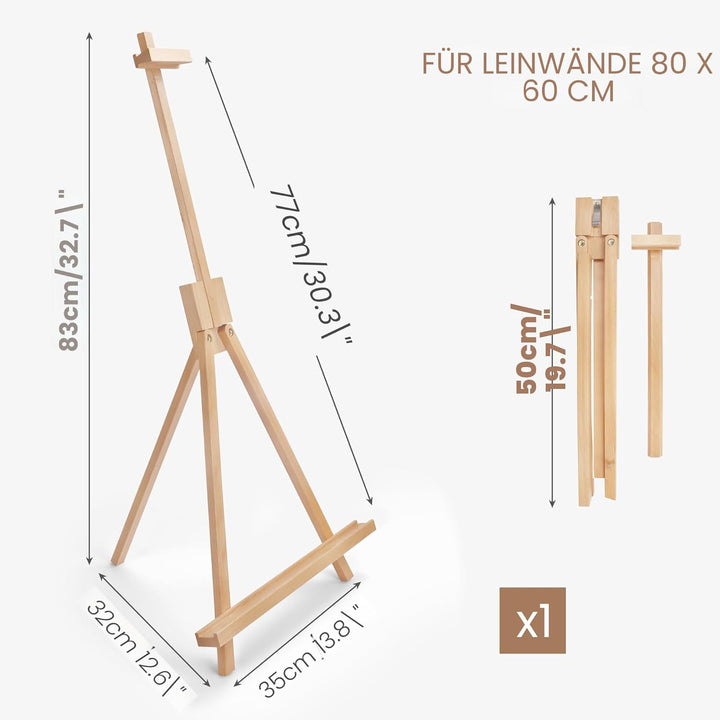 Belle Vous Tischstaffelei Verstellbar aus Holz A-Form - 83cm Buchenholz Staffelei Dreifuss Holzstaff