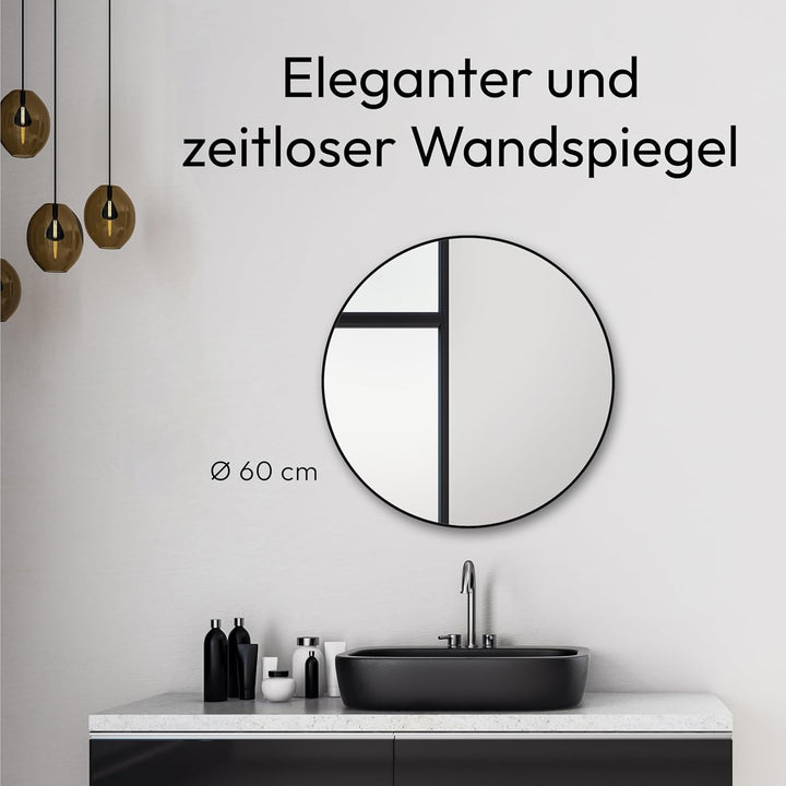 Talos Spiegel rund Black Circle - Spiegel schwarz mit Ø 60 cm - Wandspiegel mit hochwertigen Alumini