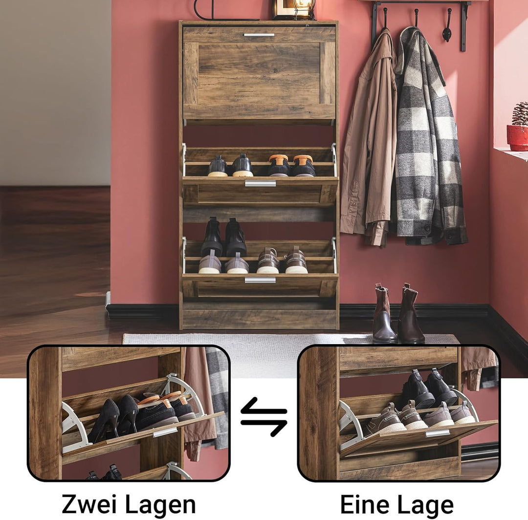 SoBuy Schuhschrank schmal Schuhkipper mit 3 Klappen – Platzsparendes Schuhregal geschlossen mit höhe