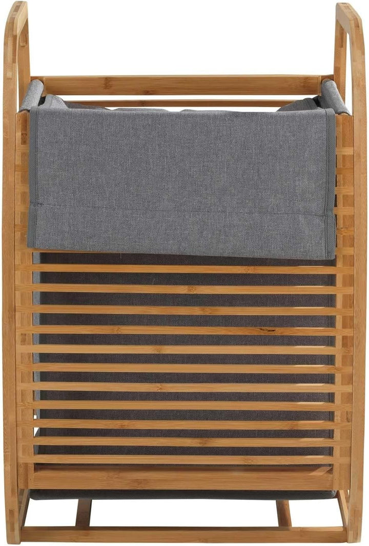 Wäschetonne Wäschesammler Wäschekorb mit Deckel und Tragegriff - Bambus - Braun - B 40 cm x H 61 cm