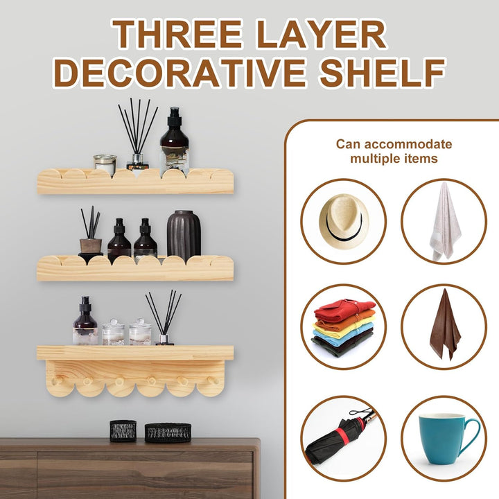 Alongen 3 Stück Schwebendes Regal 40cm Kinderzimmer Bücherregal Scalloped Regale Holz Bücherregal Ki