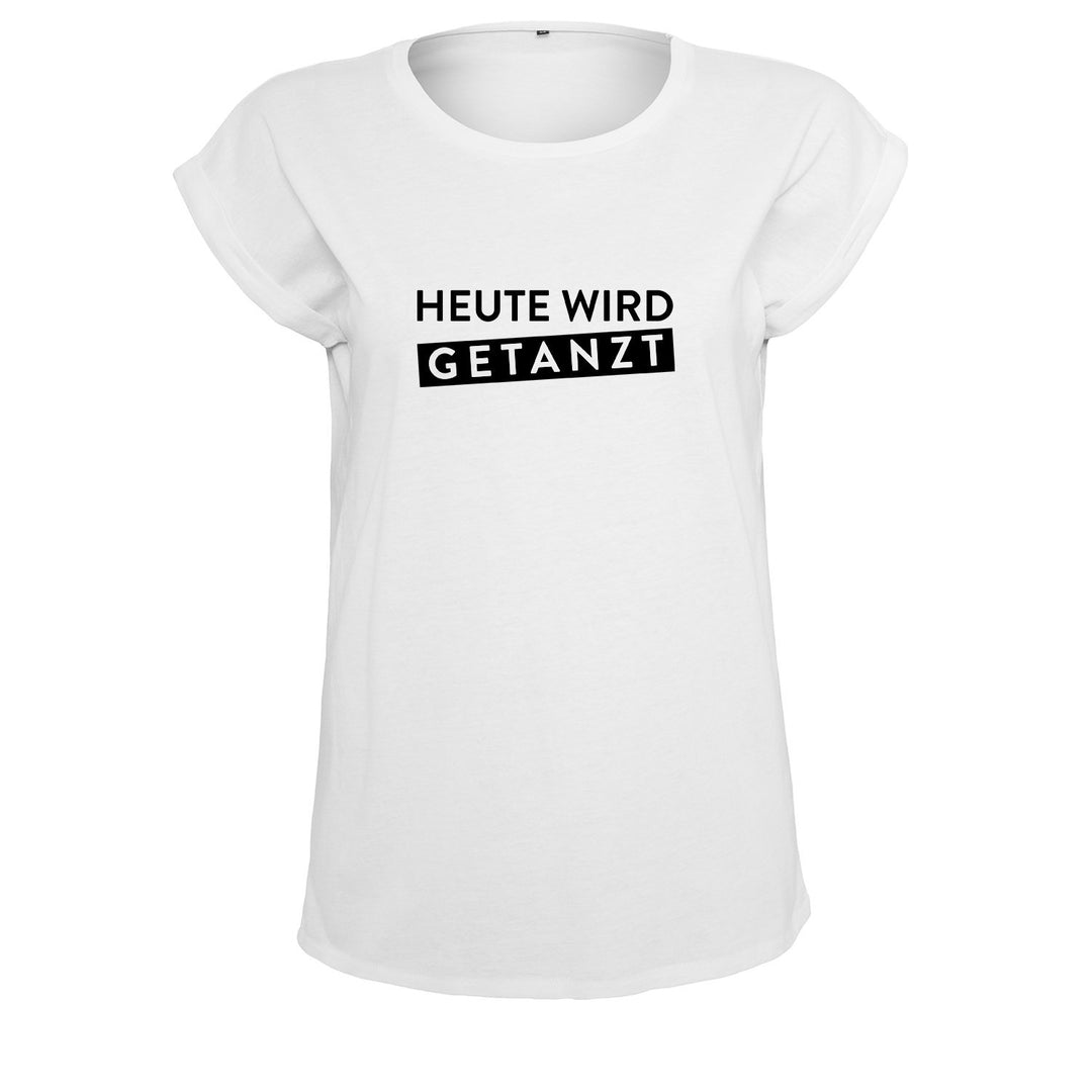 Shaped Tshirt Heute Wird getanzt lässiges Shirt mit Print schwarz & weiss Sommer Top Damen (402-B21-
