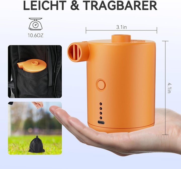 Elektrische Luftpumpe, 4000mAh Akku Pumpe mit 3 Düsen,Wiederaufladbare Luftpumpe,Schnellem Aufblasen
