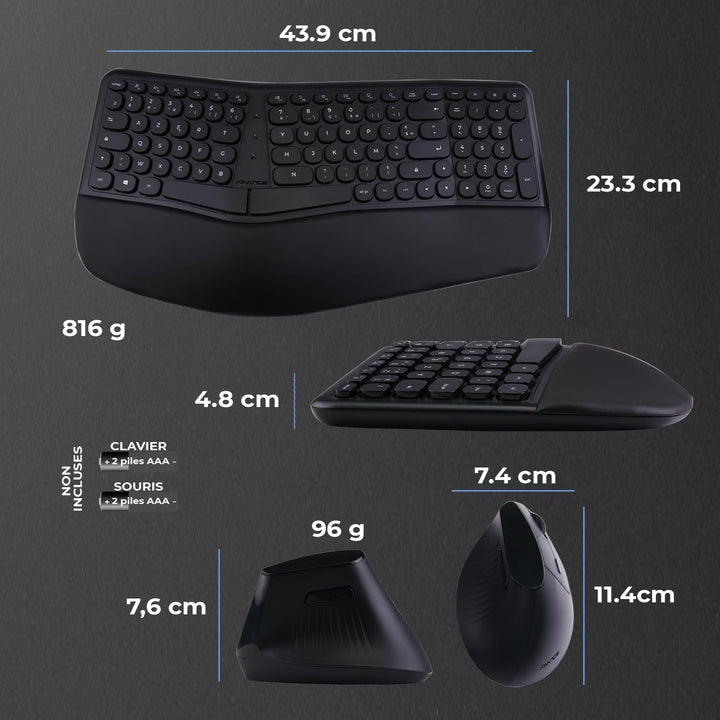 AD ADVANCE - Smartergo Set aus kabelloser Tastatur, ergonomisch, für PC, vertikale Maus, 57 °, verst