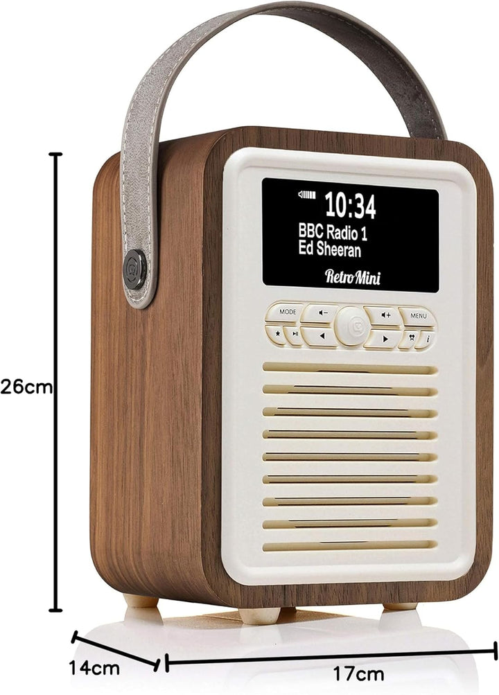 VQ Retro Mini Tragbares Radio mit Bluetooth-Lautsprecherein, DAB-Radio mit UKW und 60 Voreinstellung