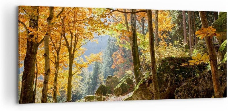 Wandbilder Dekoration Wohnzimmer Herbst berg wald natur Panorama Bilder auf Leinwand 120x50cm Leinwa