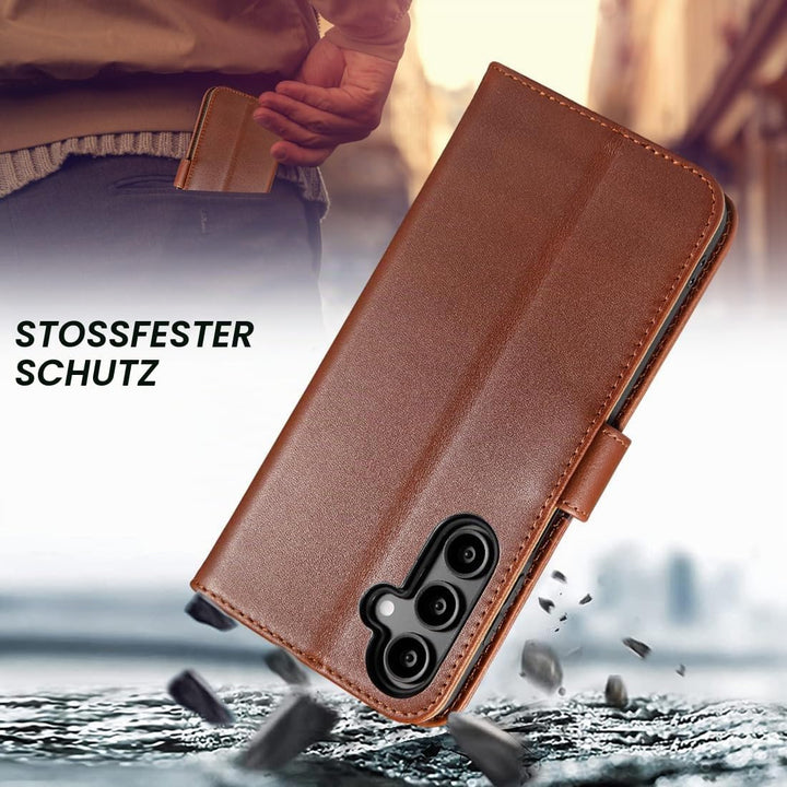 LENSUN Echtleder Handyhülle für Samsung Galaxy A16 5G, Echtleder Hülle [RFID Kartenfach][Brieftasche