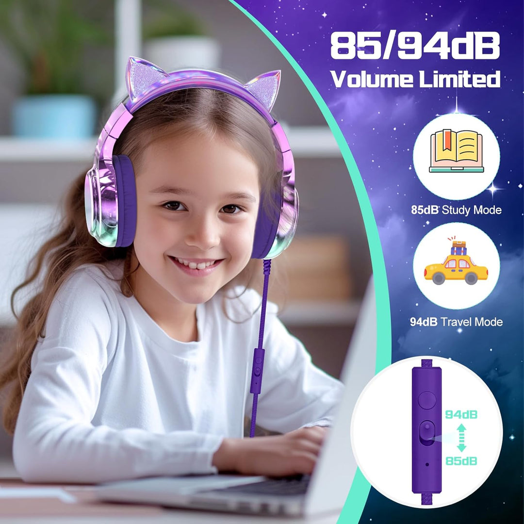 JYPS Kinder Kopfhörer, Kopfhörer Kinder mit Kabel, 85/94dB Lautstärkenbegrenzer, Audio-Sharing, Falt