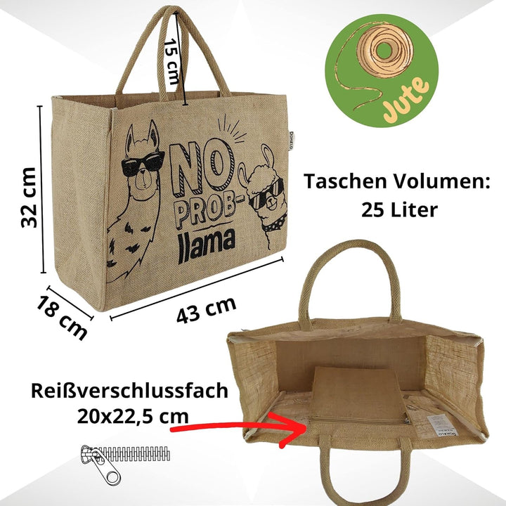 Domelo Einkaufskörbe. Bedruckte Einkaufstasche. Jute Tasche gross. Korbtasche, wasserabweisenden Str