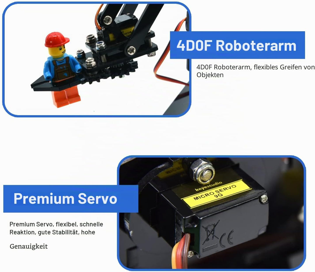 KEYESTUDIO BBC Micro:bit (inculude) 4-DOF Robot Arm Kit with Microbit V2, STEM Education Kit with Ma