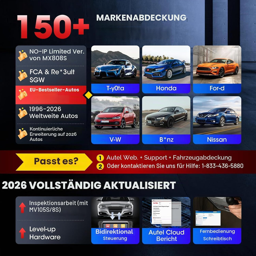 Autel MaxiCOM MK808S OBD2 Diagnosegerät Auto, 2026 Bidirektional als MX808S, MK808BT Pro, Funktion a